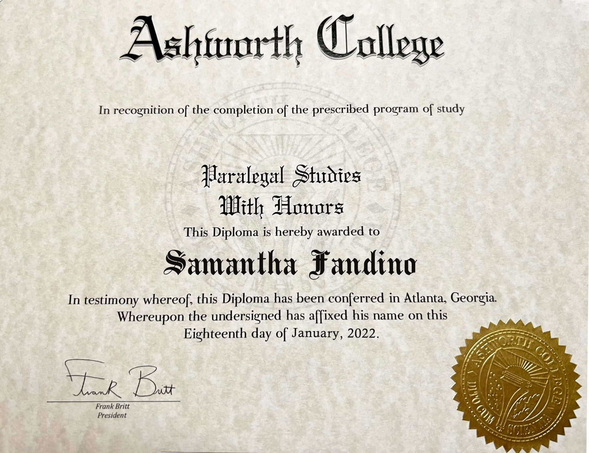 Authentic-Looking Editable certificate from Ashworth College