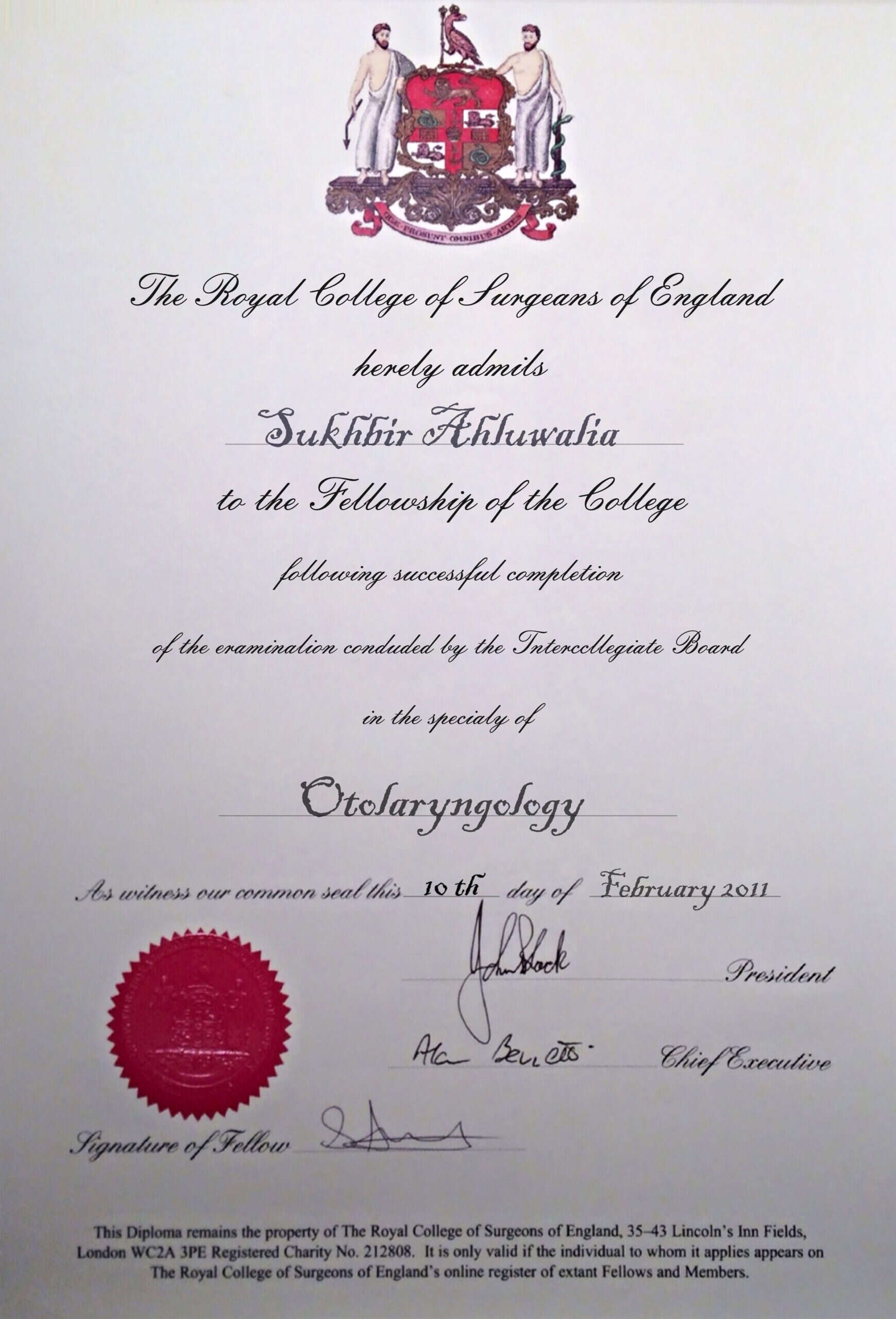 Authentic-Looking Editable certificate from College Of Surgeons Of England