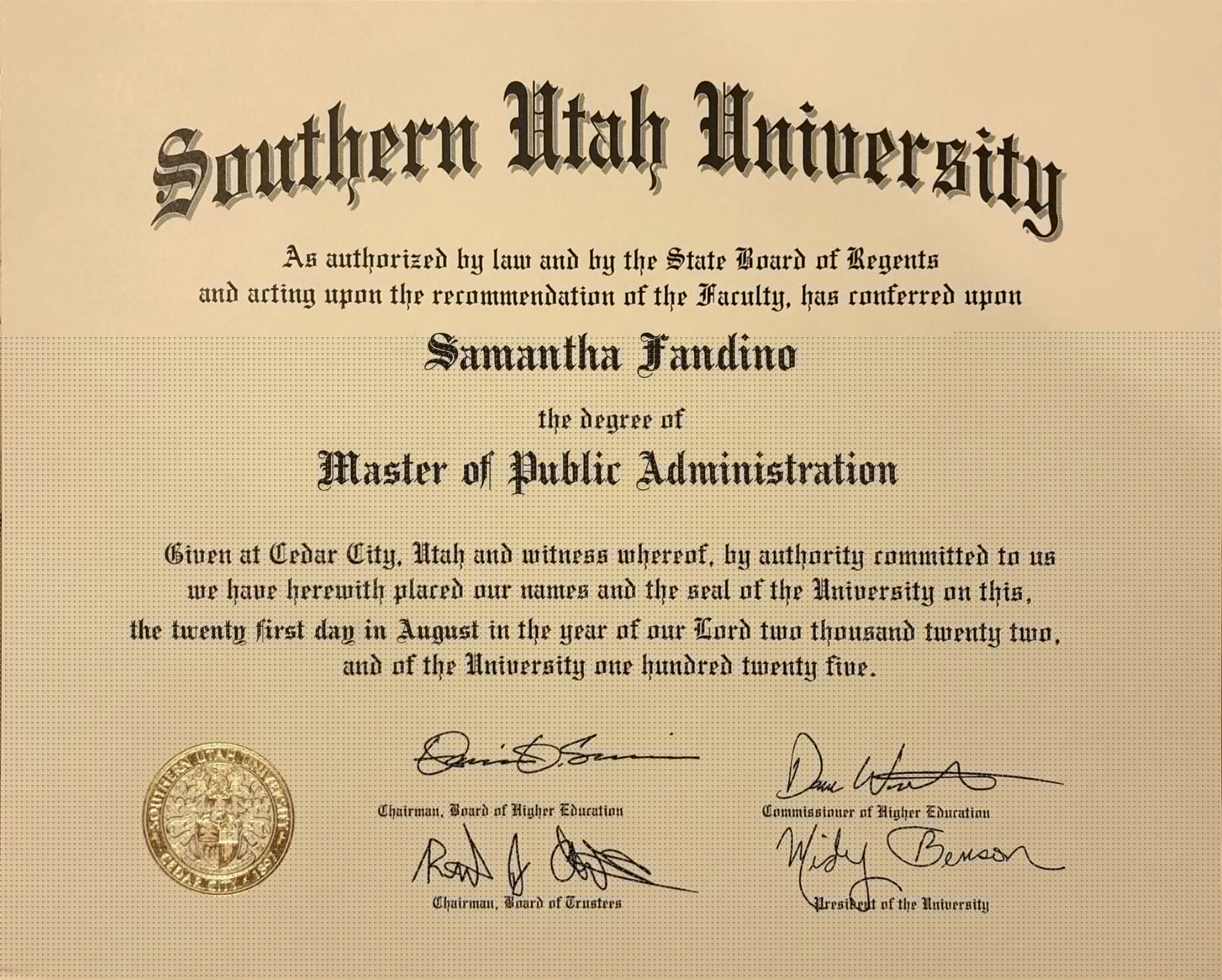 Authentic-Looking Editable certificate from Southern Utah University