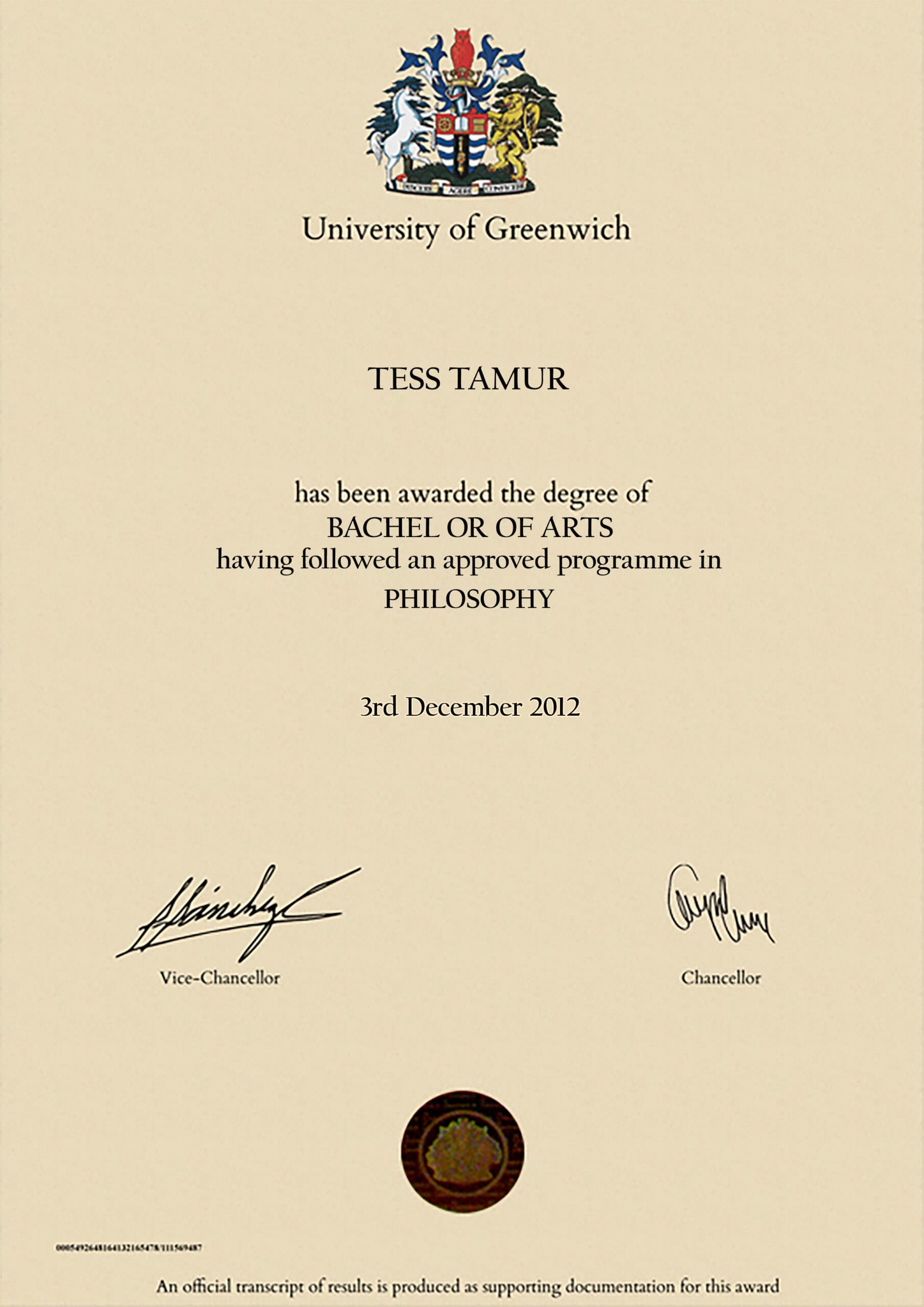 Authentic-Looking Editable certificate from University Of Greenwich