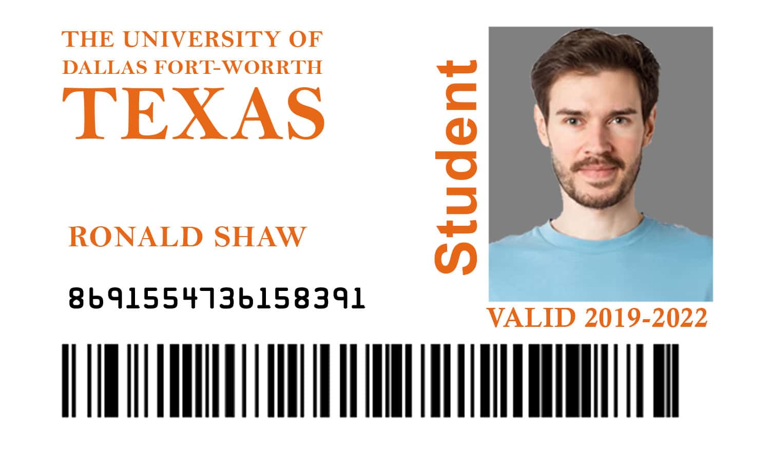 Create The University of Dallas Fort-worth Texas Student ID Cards with Fillable PSD Templates