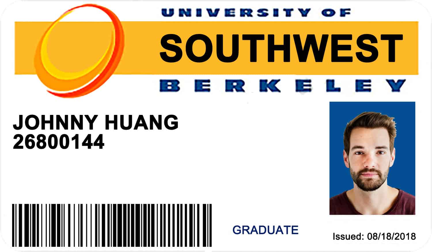 Create University of South west Berkeley Student ID Cards with Fillable PSD Templates