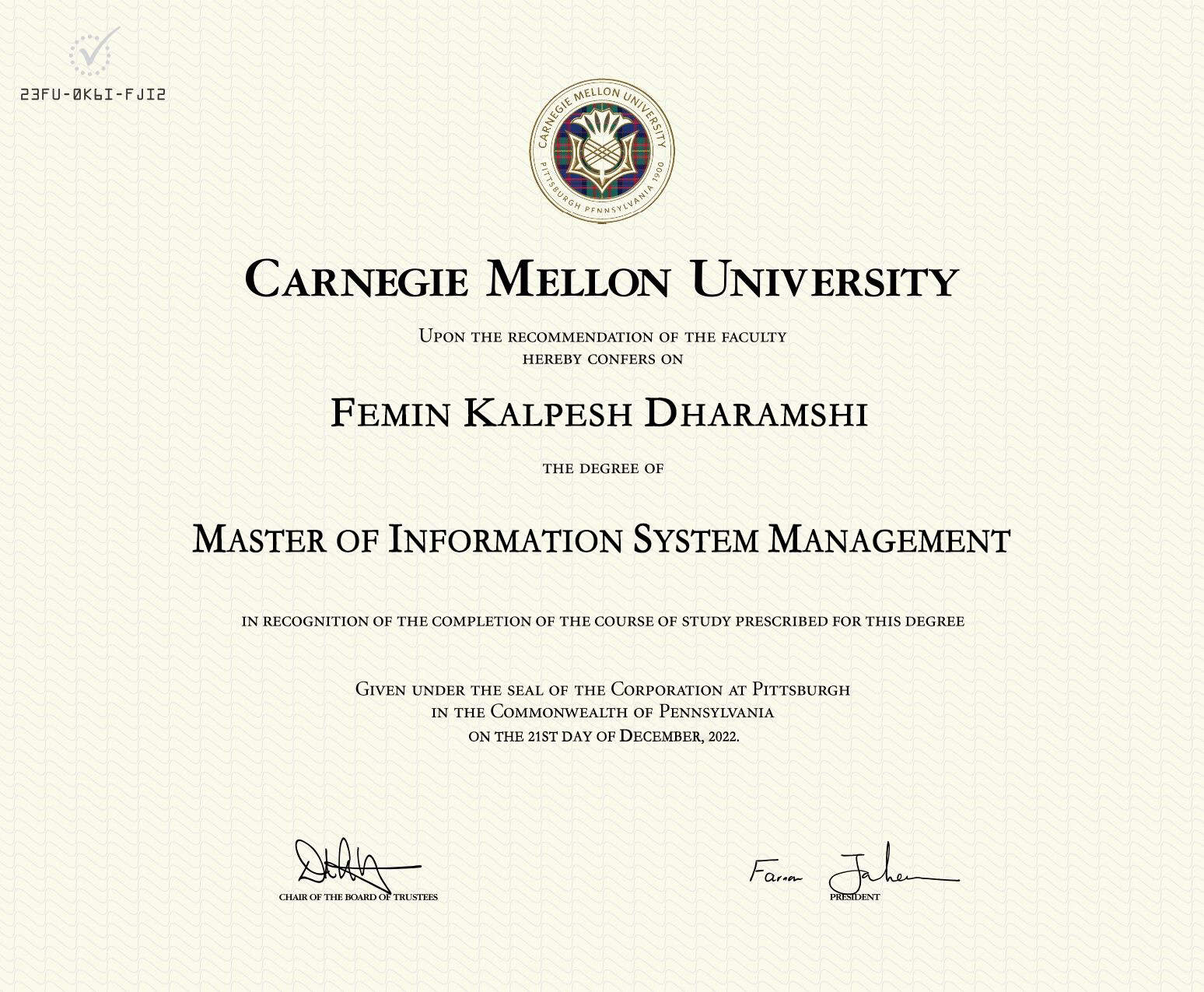 Editable Certificate from Carnegie Mellon University Template