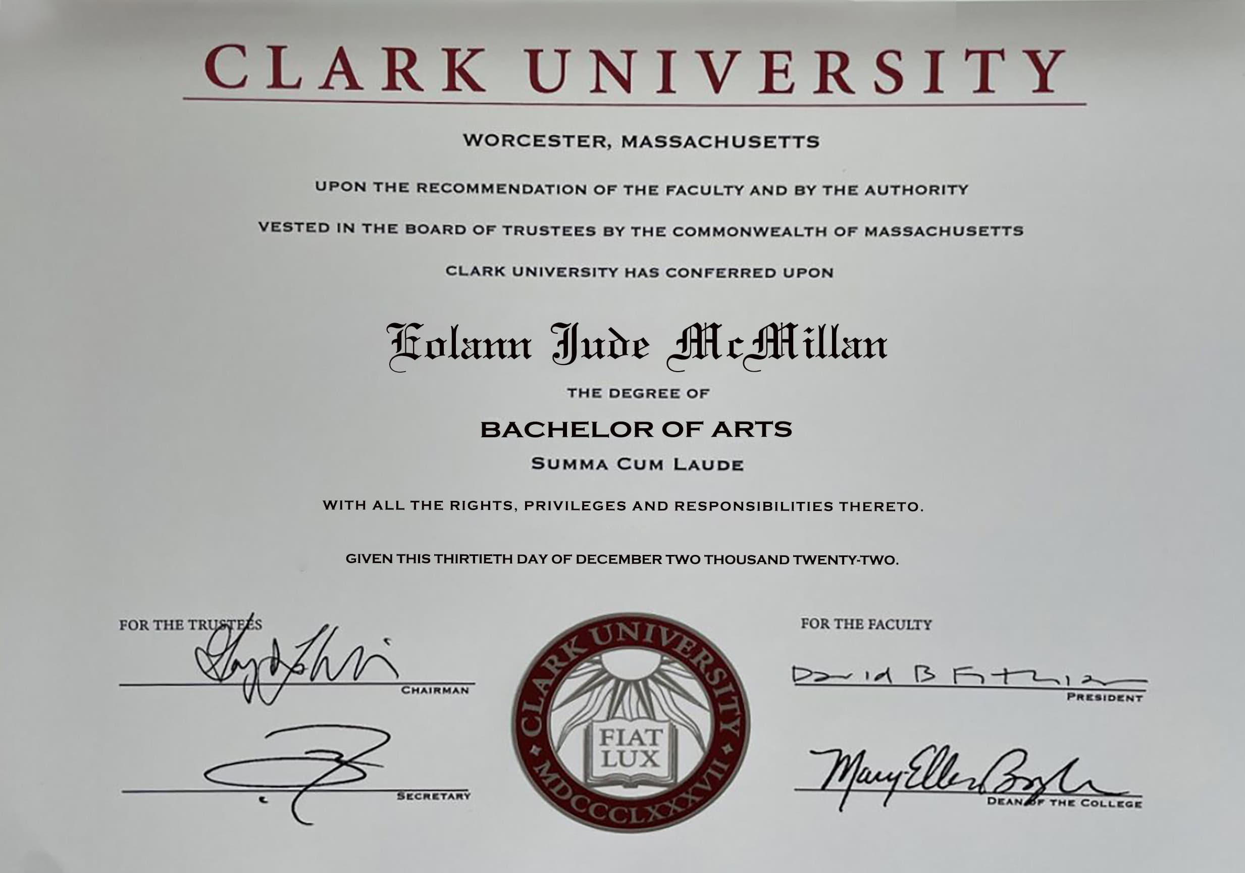 Editable Certificate from Clark University Template