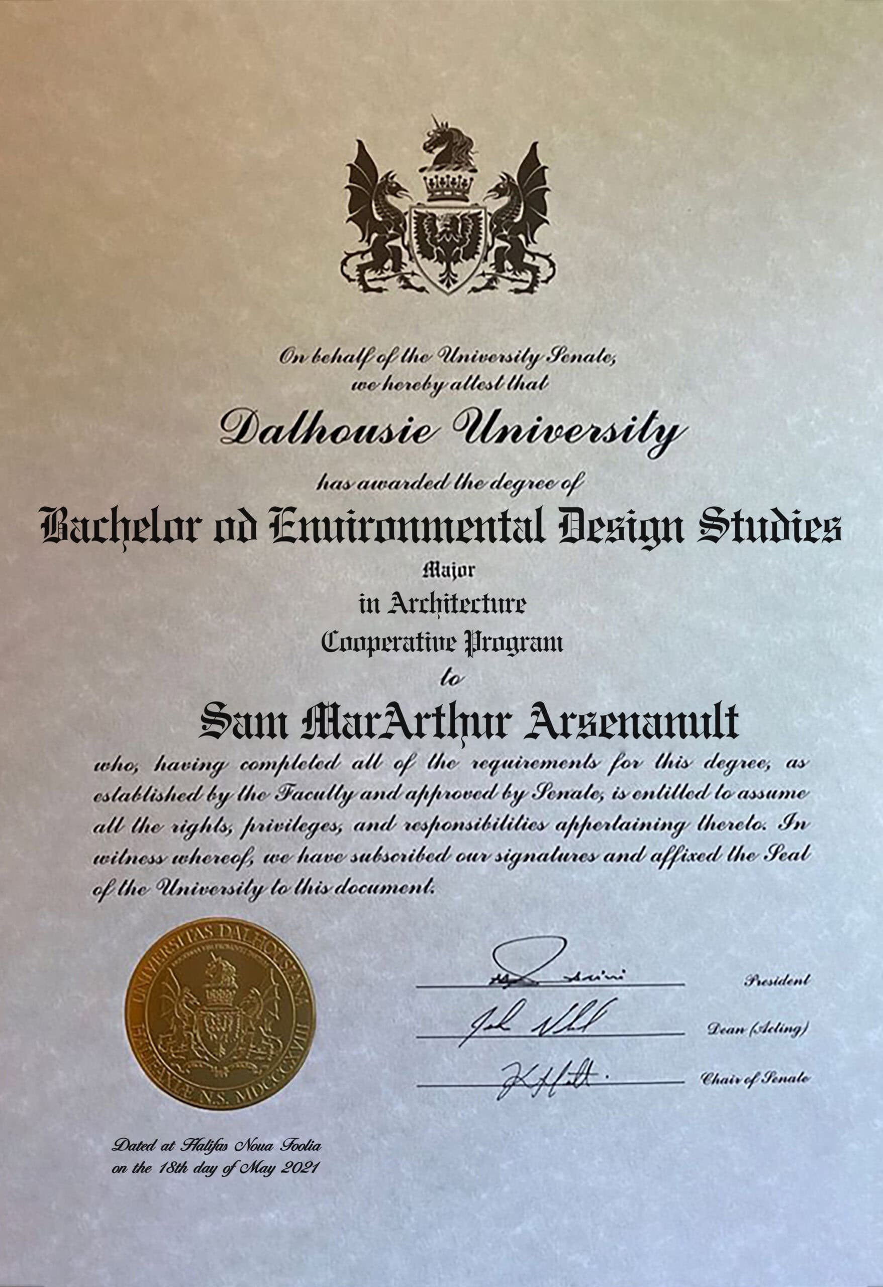 Editable Certificate from Dalhousie University Template