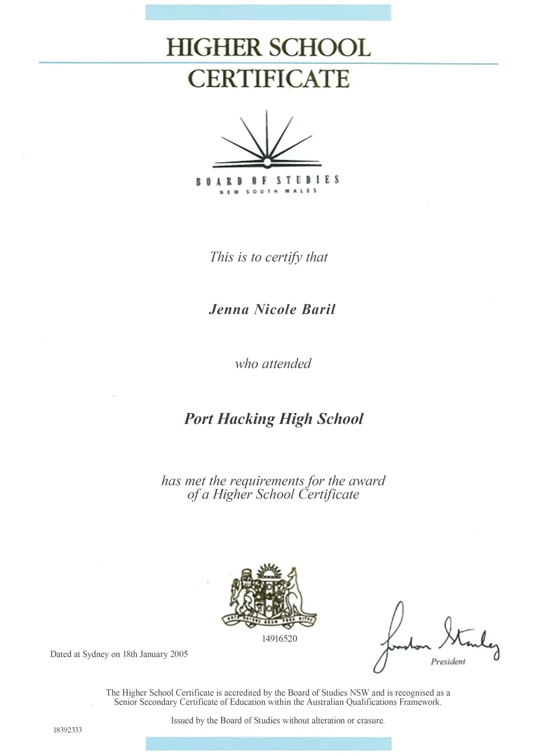 Editable Certificate from Higher School Template