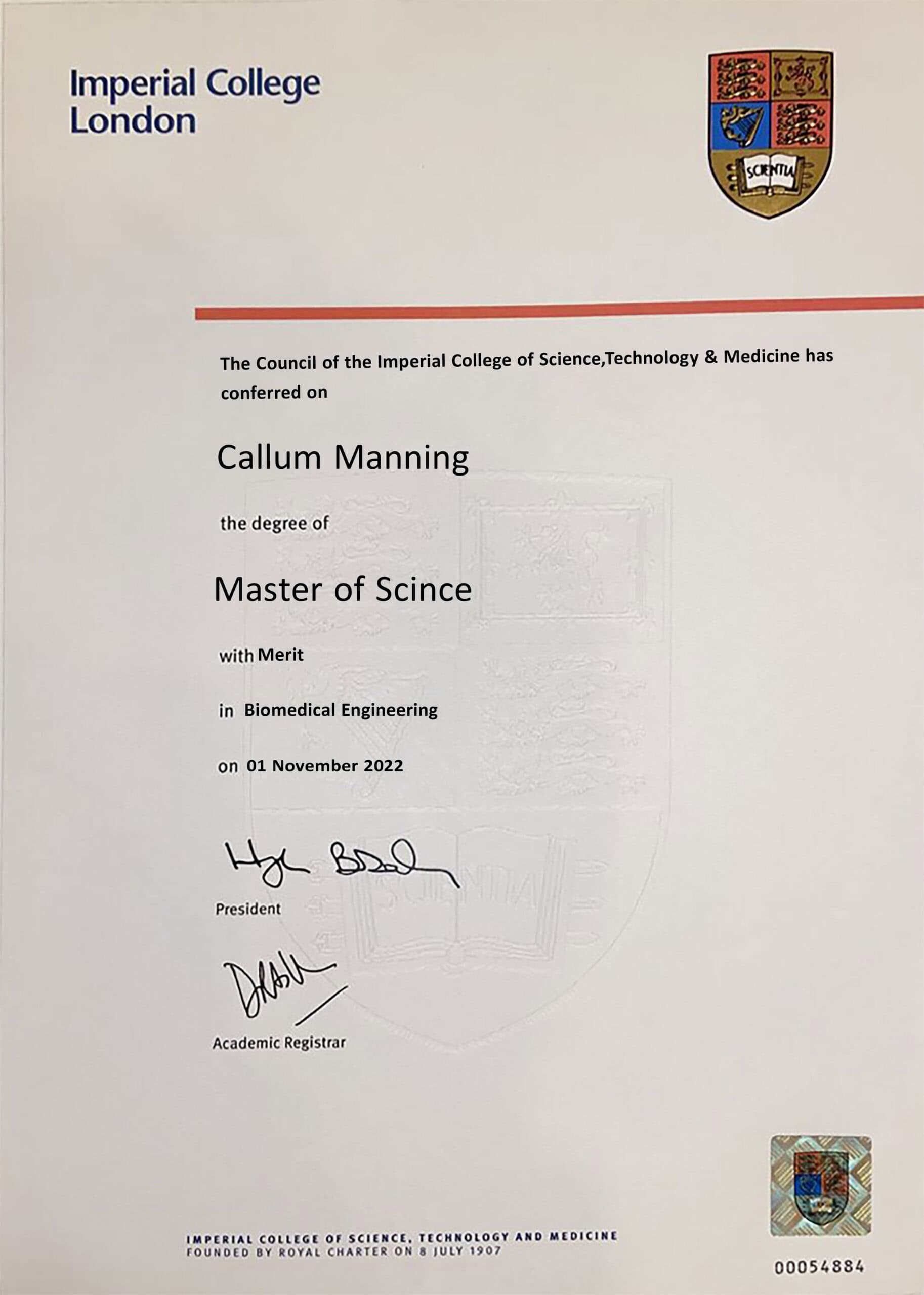 Editable Certificate from Imperial College London Template