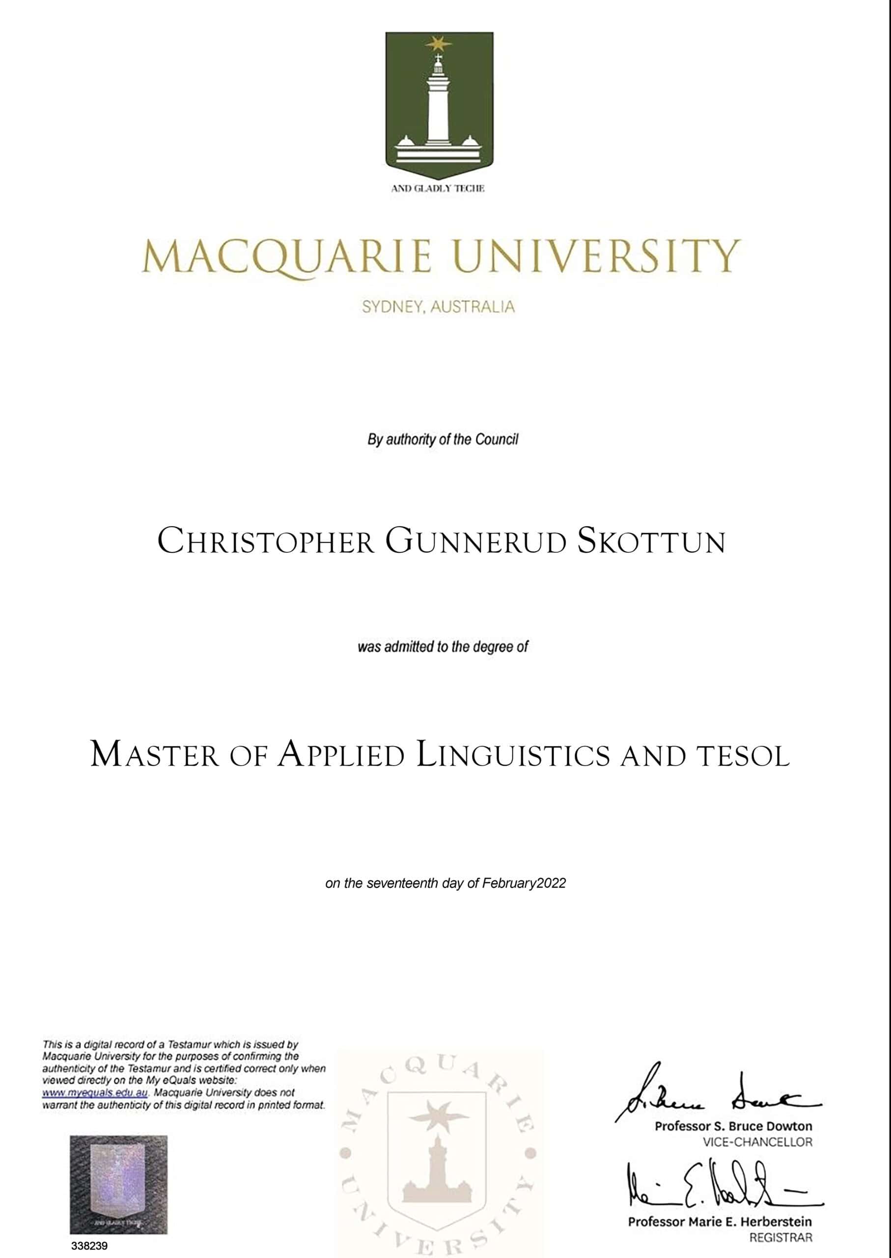 Editable Certificate from Macquarie University Template