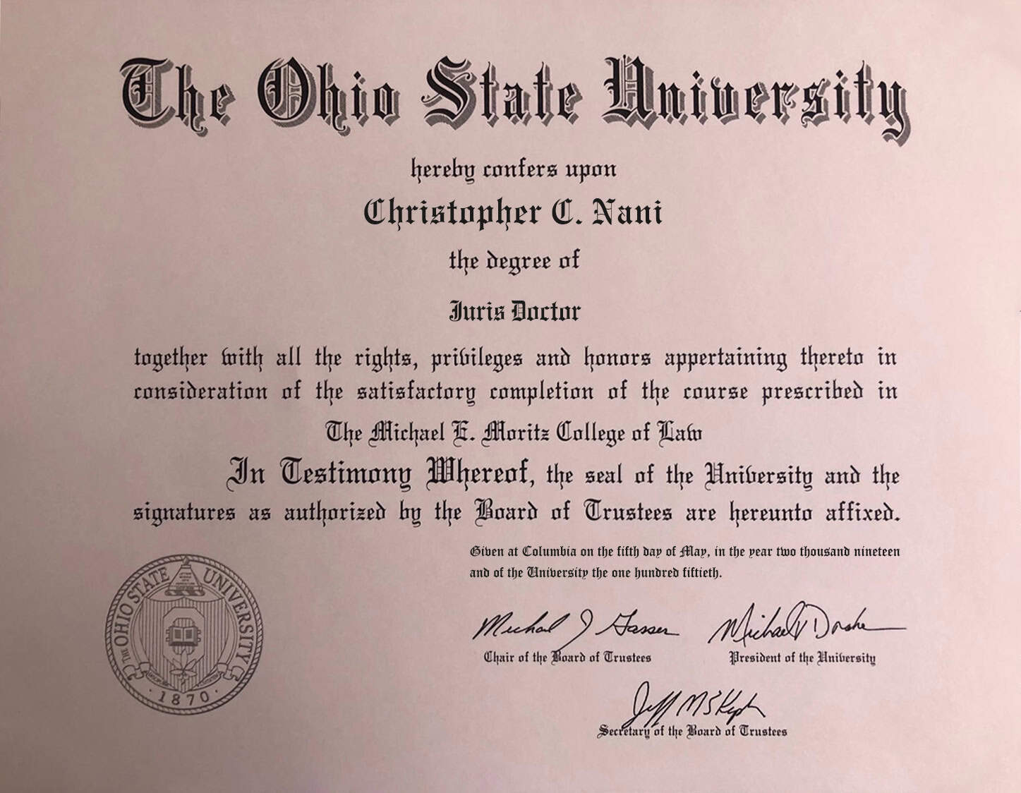 Editable Certificate from Ohio State University Template