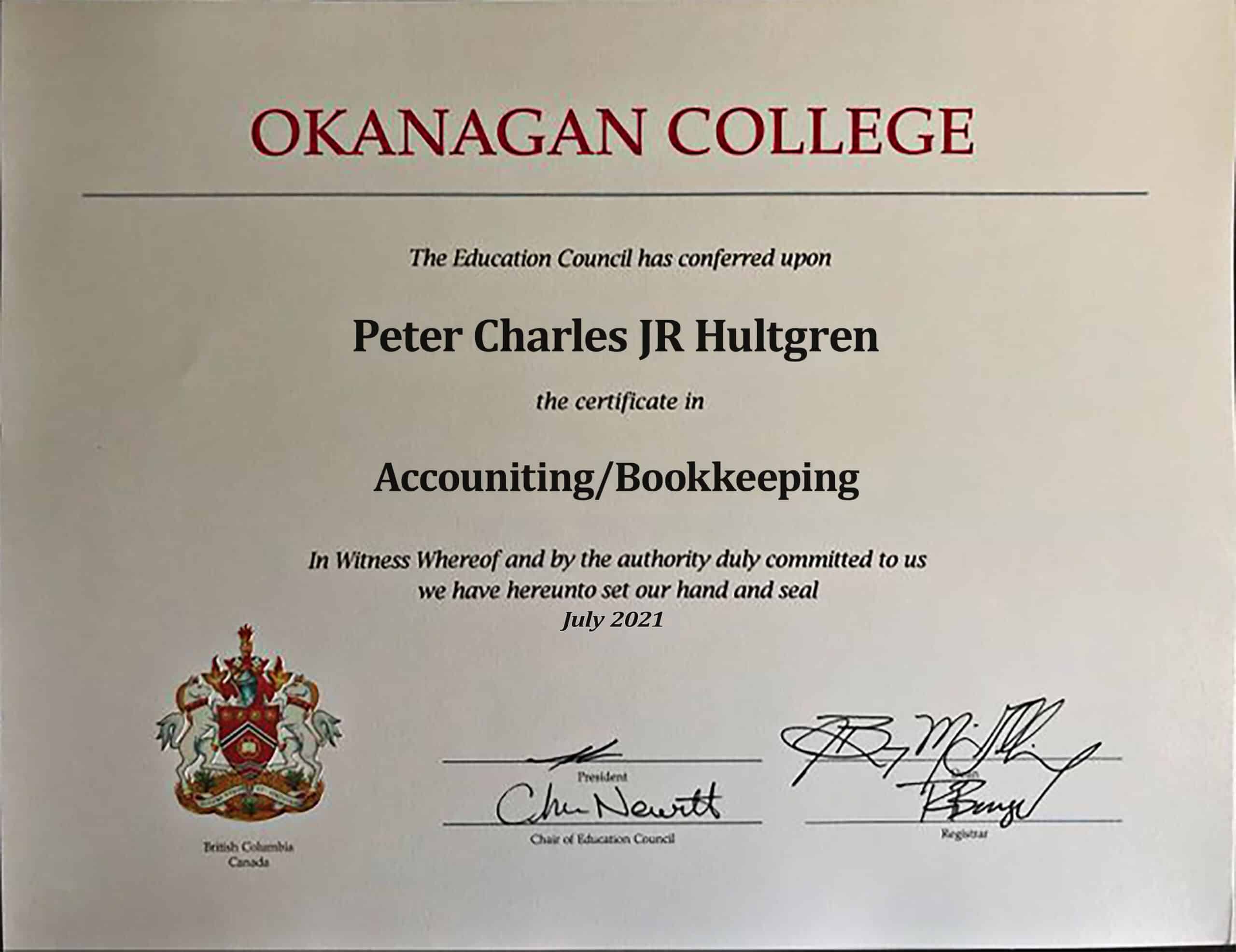 Editable Certificate from Okanagan College Template