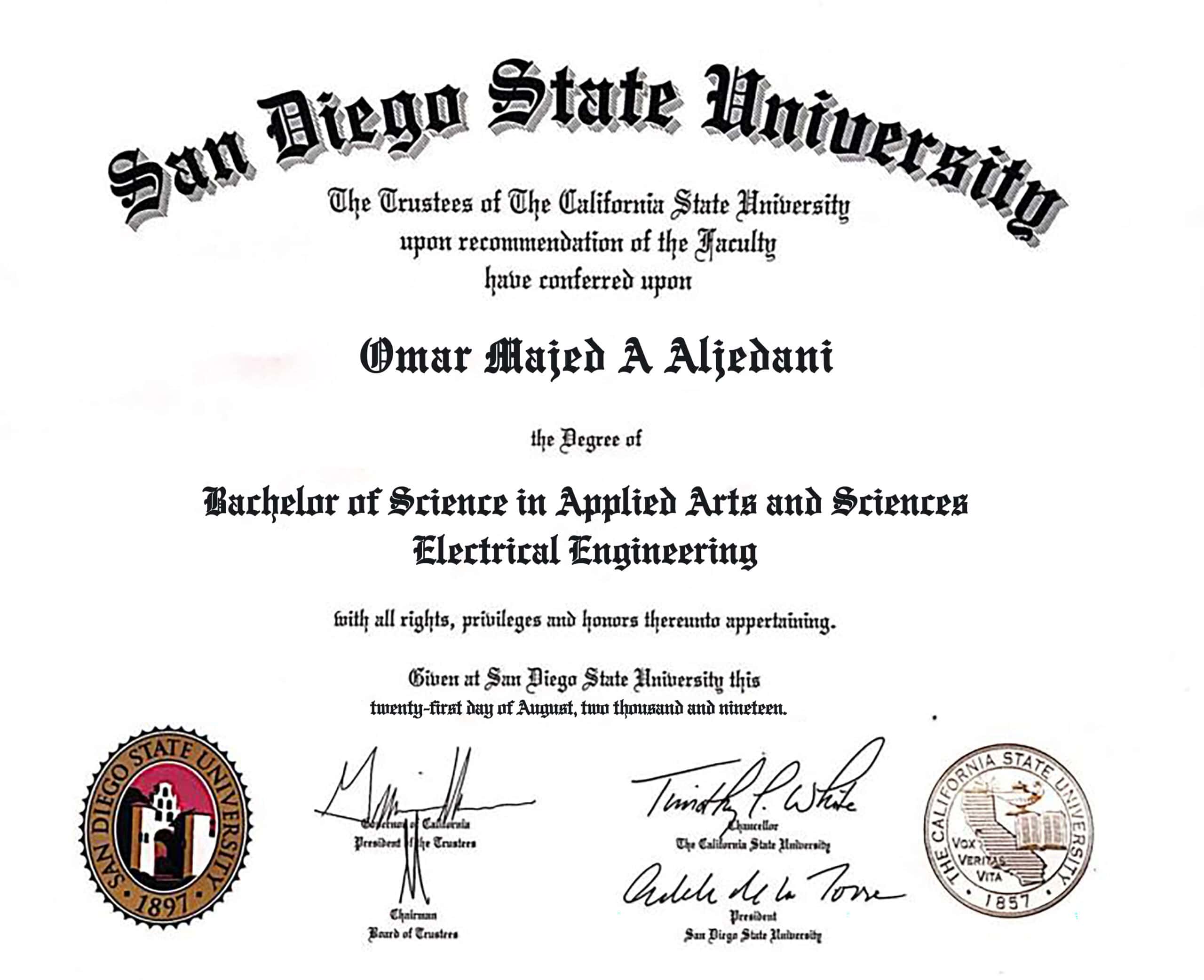 Editable Certificate from San Diego State University Template