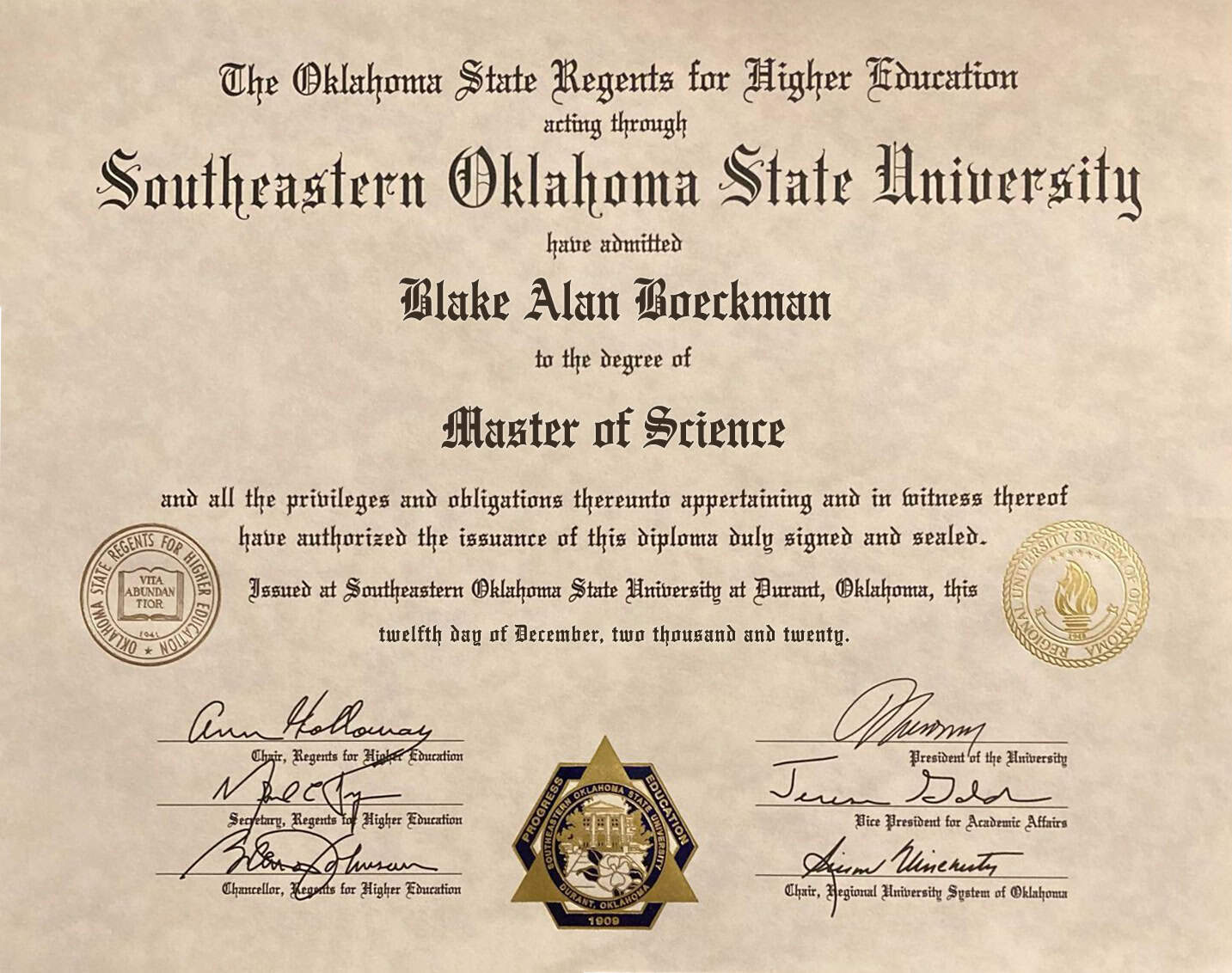 Editable Certificate from Southeastern Oklahoma State University Template