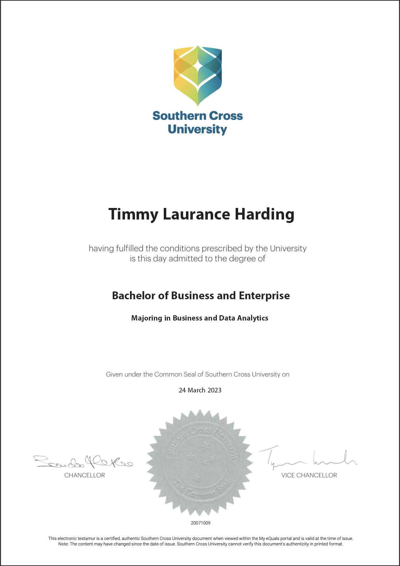 Editable Certificate from Southern Cross University Template