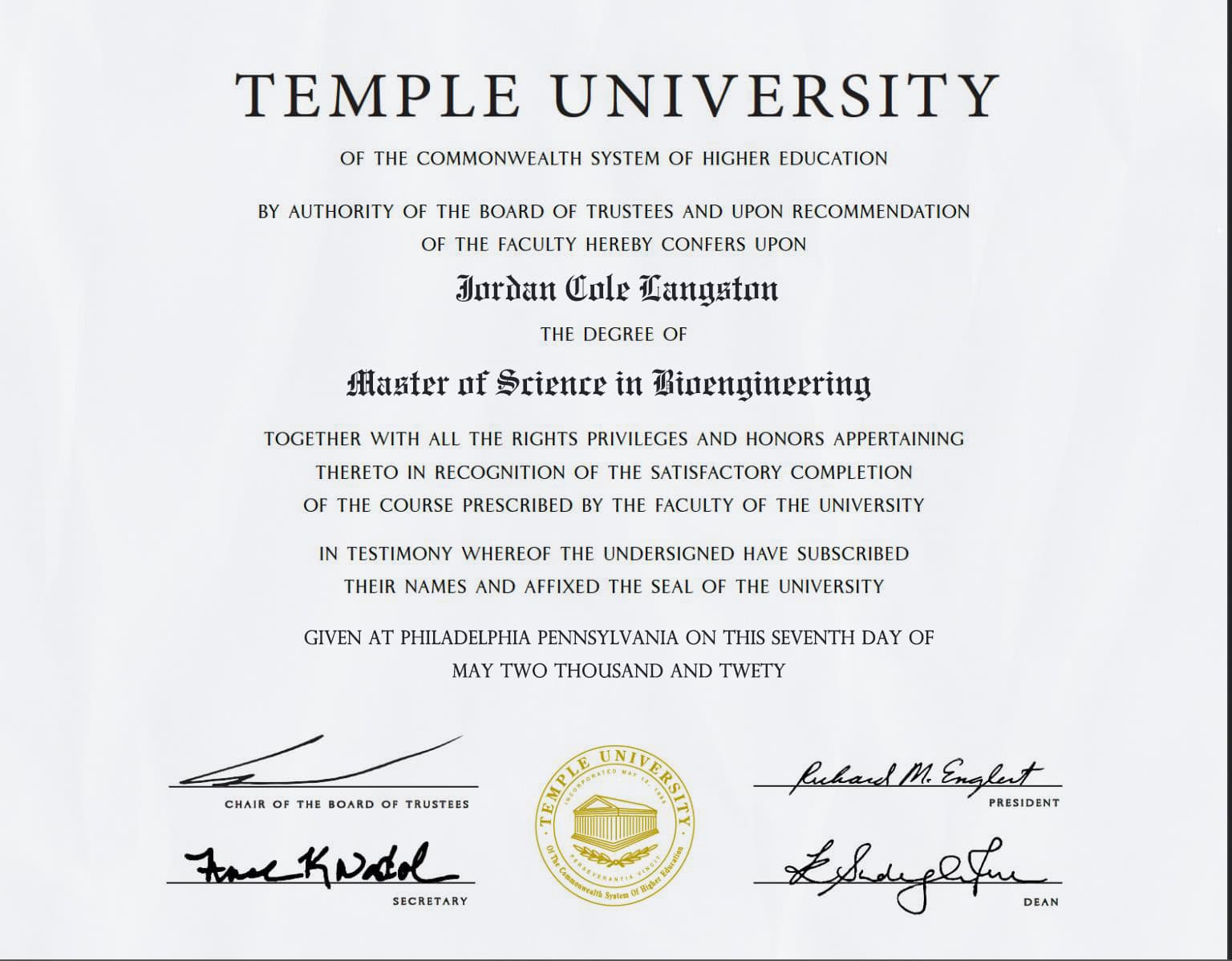 Editable Certificate from Temple University Template