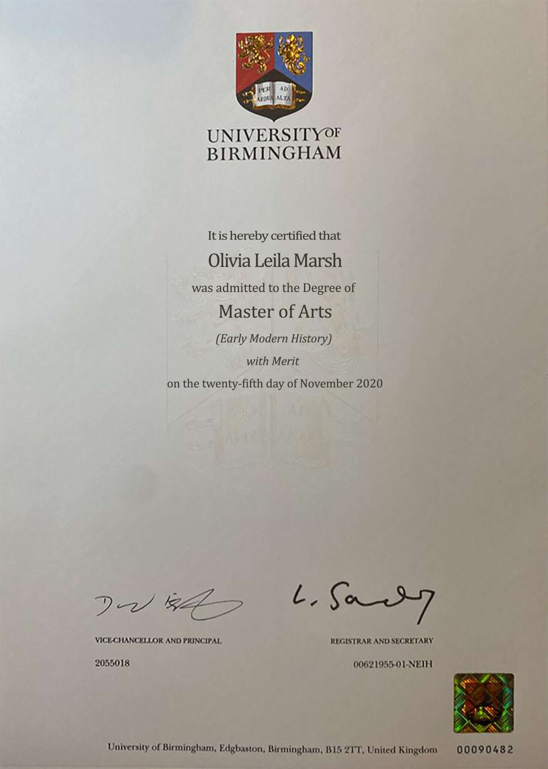 Editable Certificate from University Of Birmingham Template