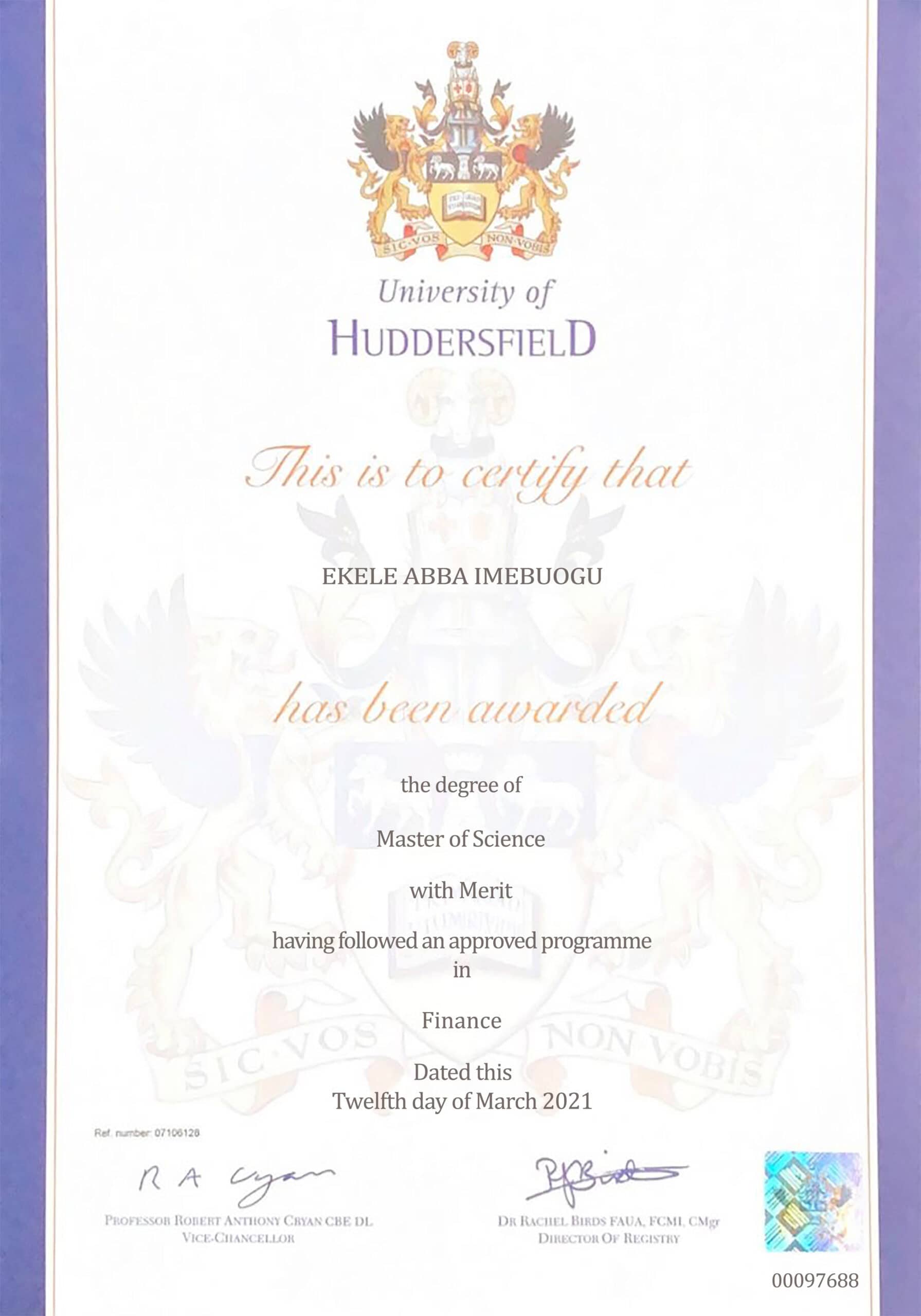 Editable Certificate from University Of Huddersfield Template
