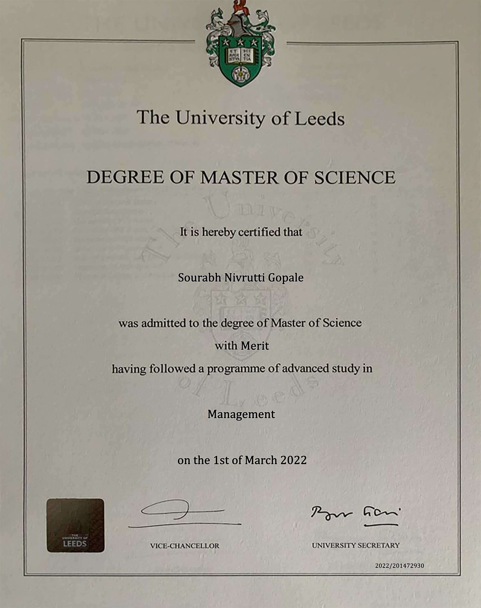 Editable Certificate from University Of Leeds Template