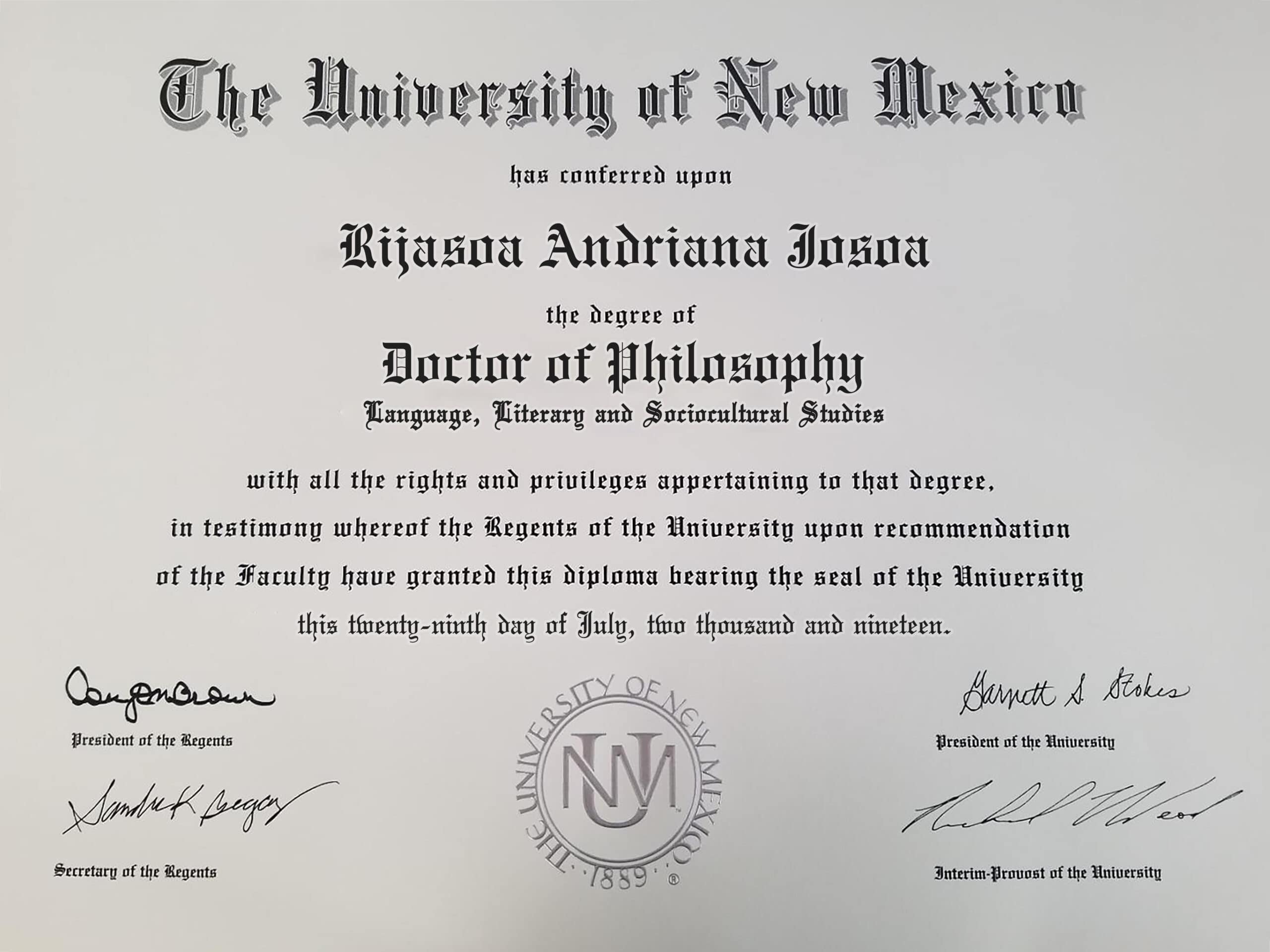 Editable Certificate from University Of New Mexico Template