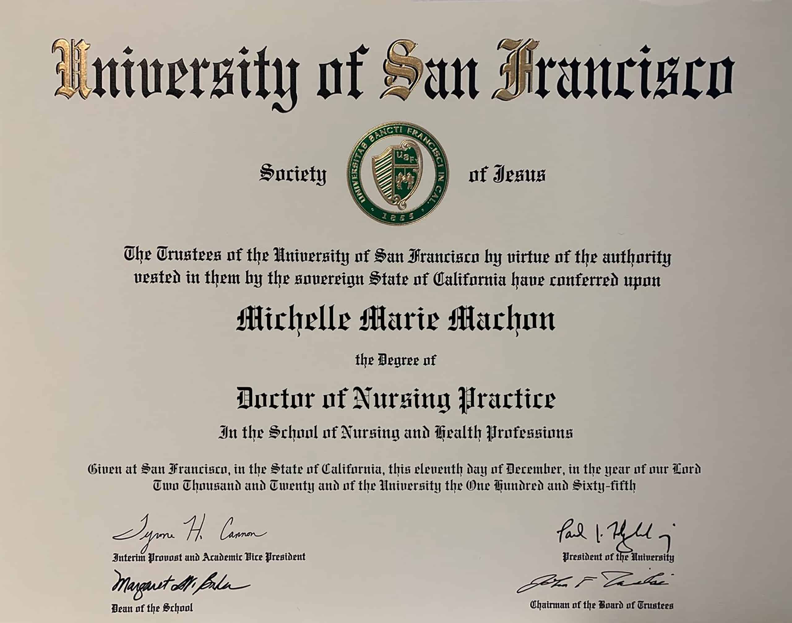 Editable Certificate from University Of San Francisco Template