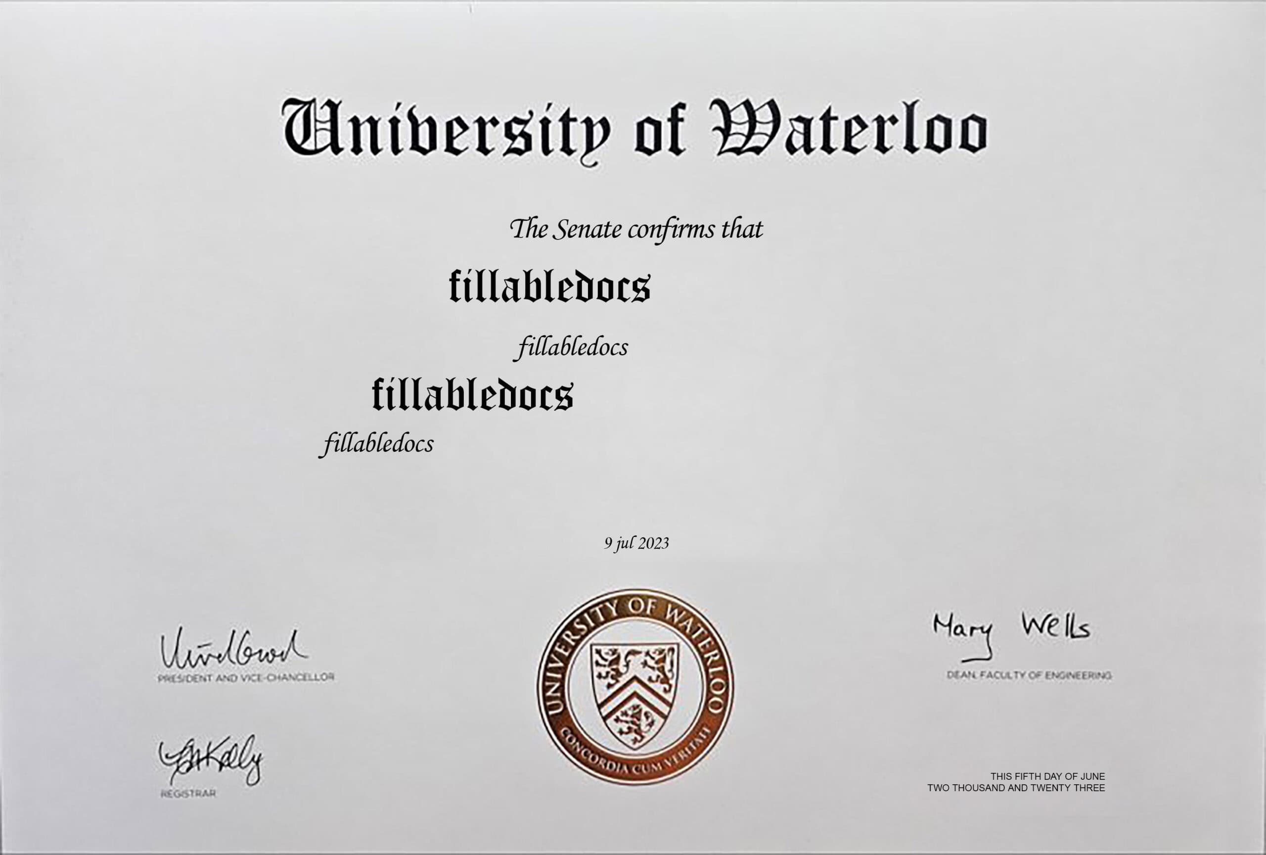 Editable Certificate from University Of Waterloo Template