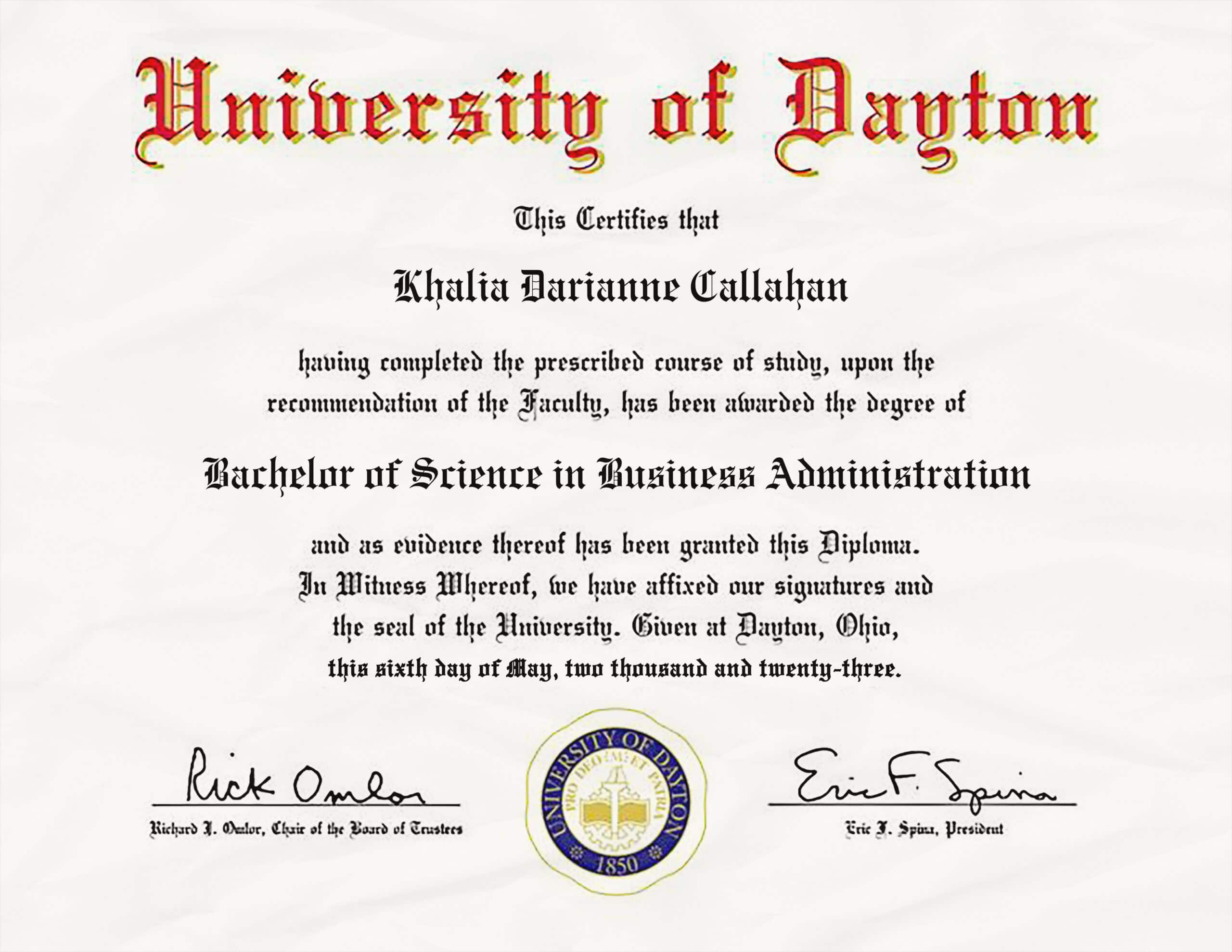 Editable Certificate from University of Dayton Template