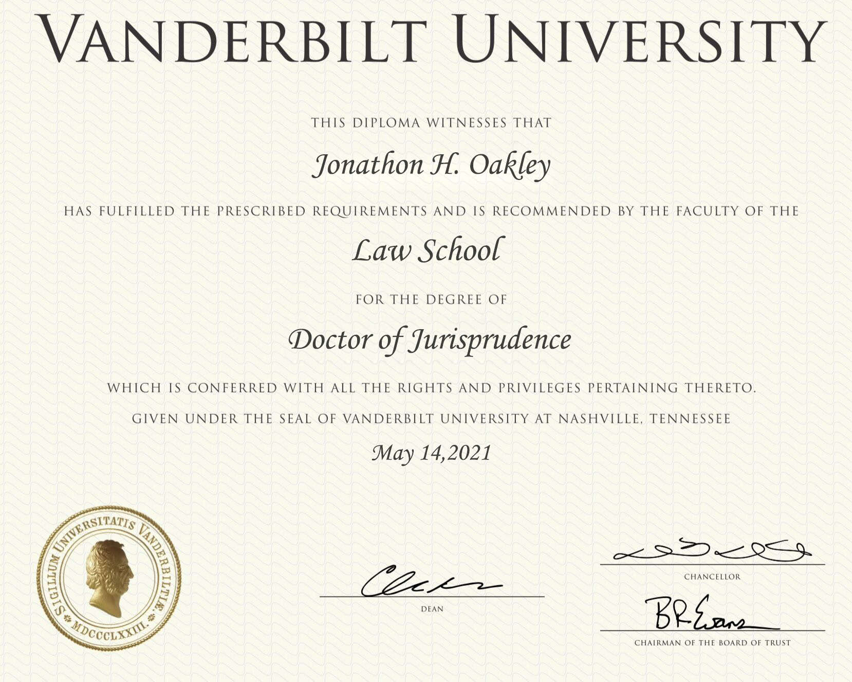 Editable Certificate from Vanderbilt University Template