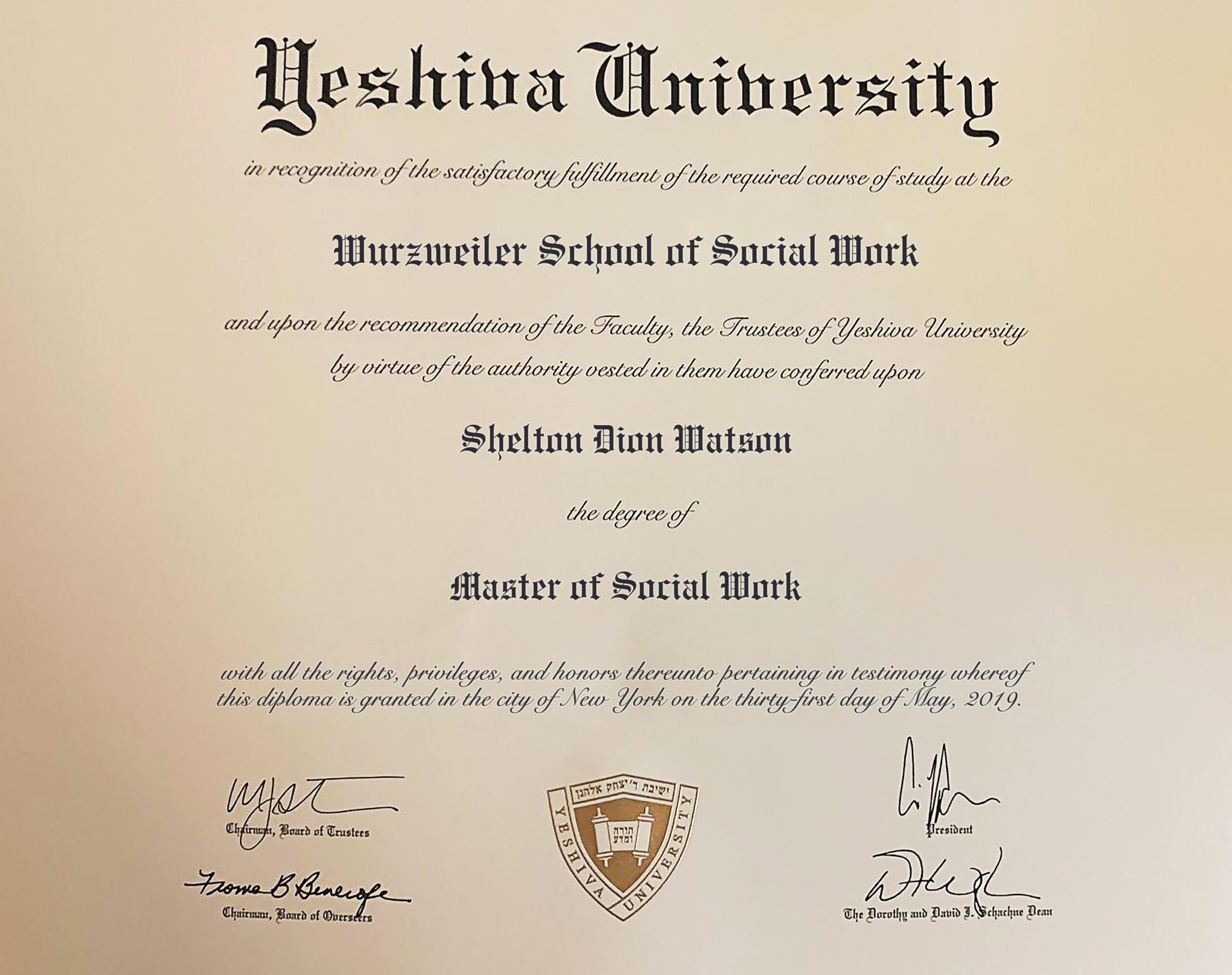 Editable Certificate from Yeshiva University Template