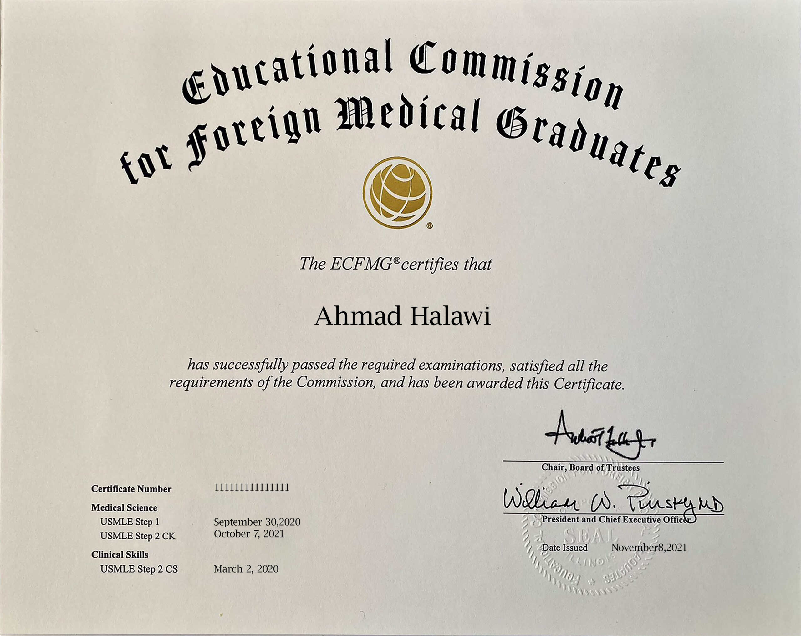 Editable Educational Commission for Foreign Medical Graduates Medical Certificate PSD Templates