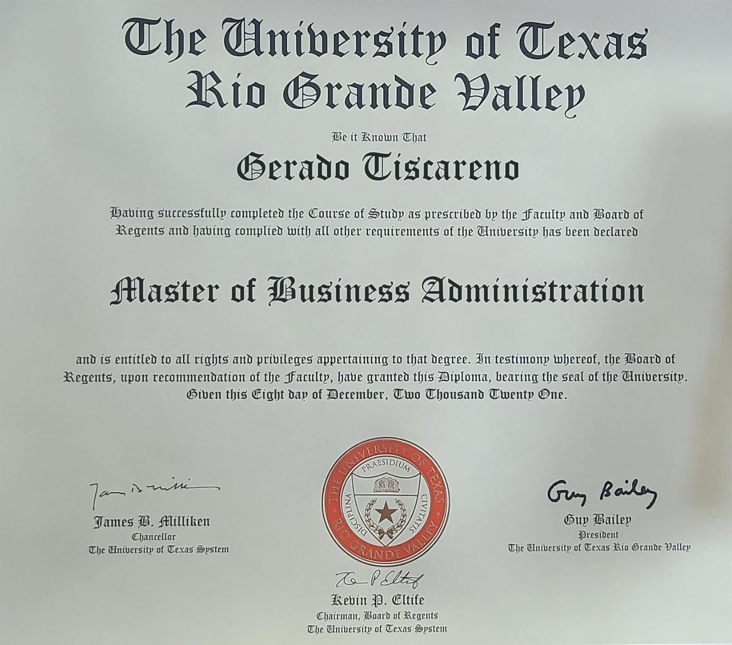 Editable Graduation Certificate from Utrgv University Template