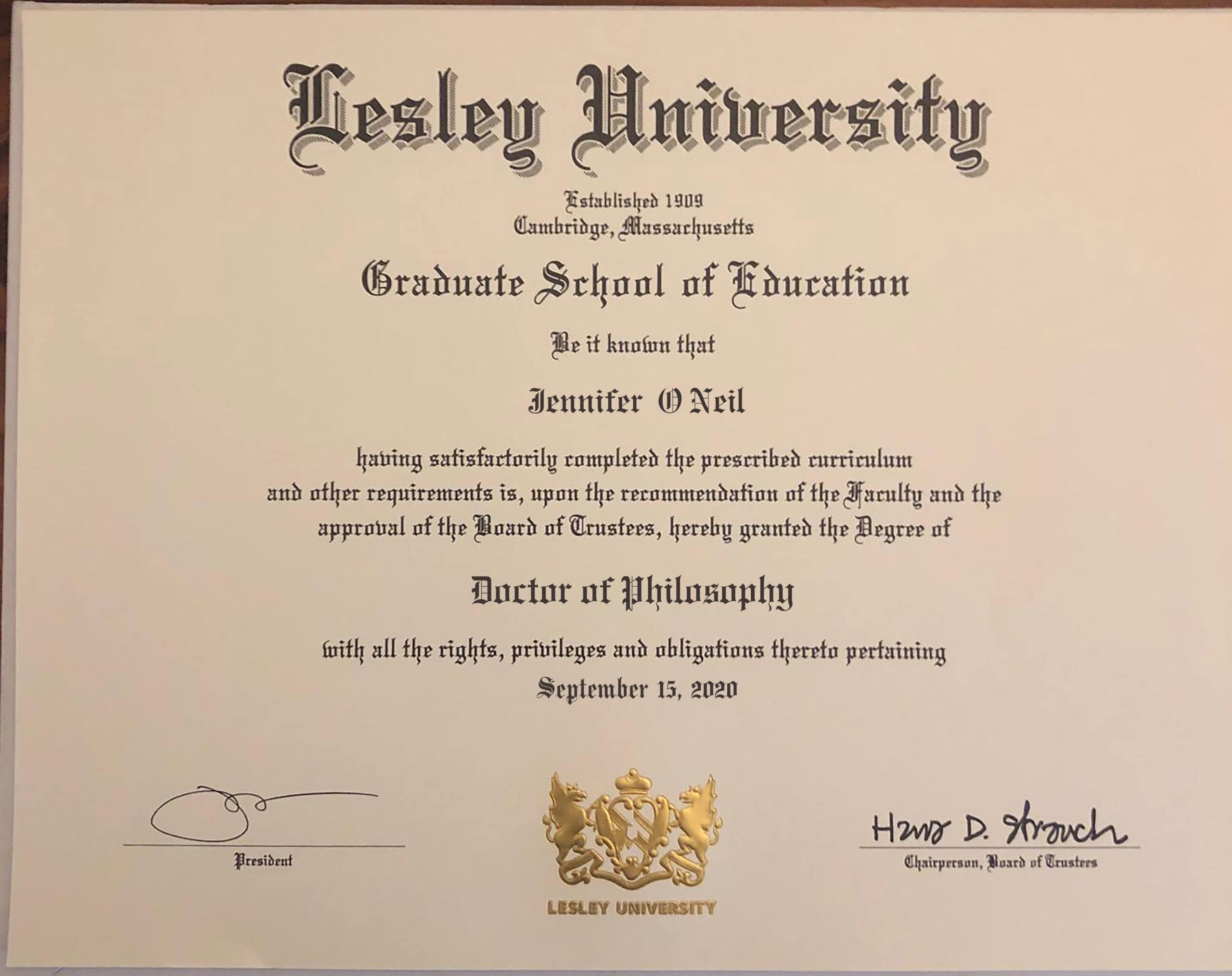 Authentic-Looking Editable certificate from Lesley University