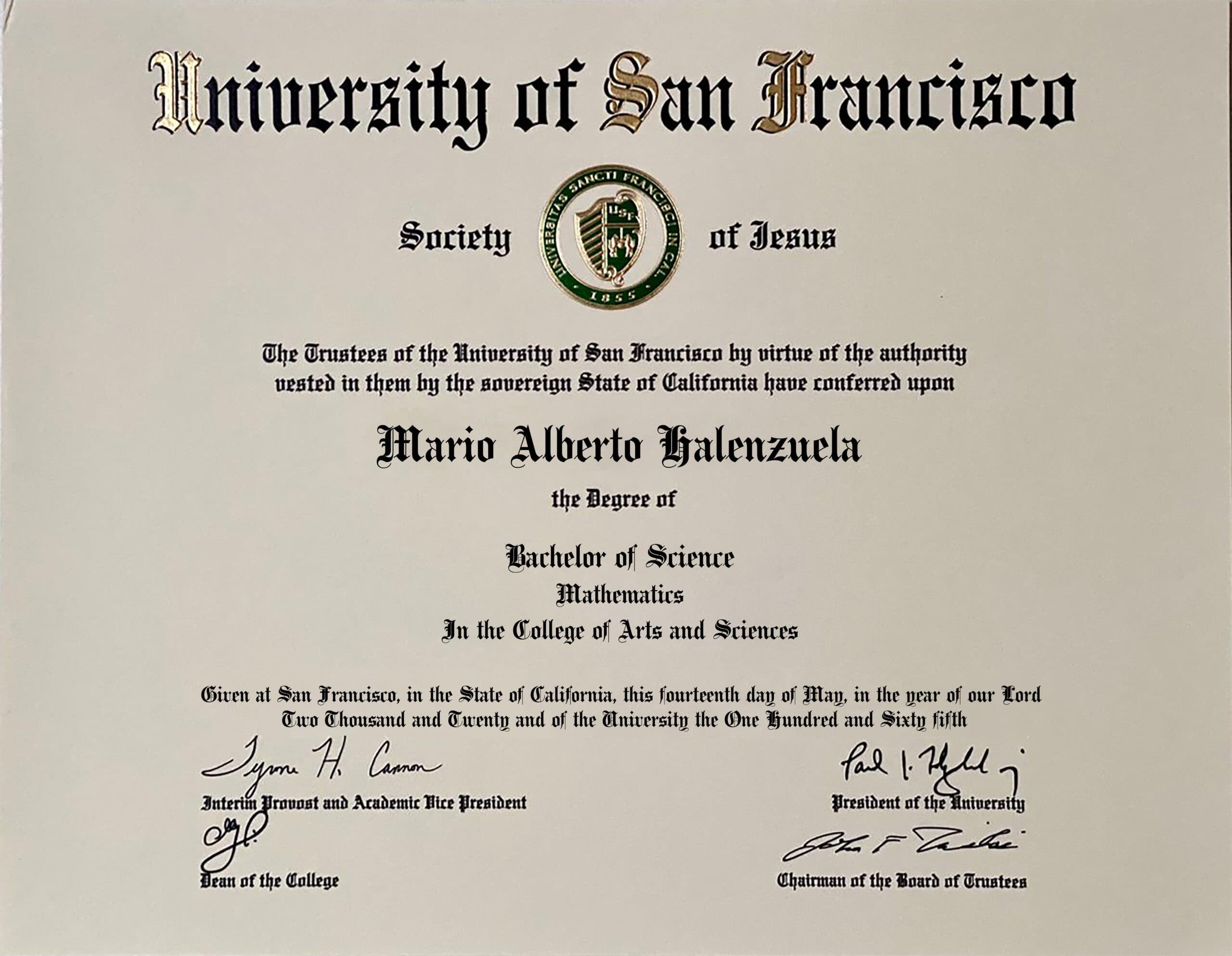 Authentic-Looking Editable certificate from University Of San Francisco University