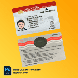 Indonesia driving license template in PSD format, fully editable