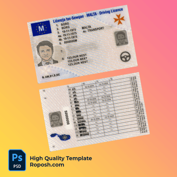Malta driver license PSD template