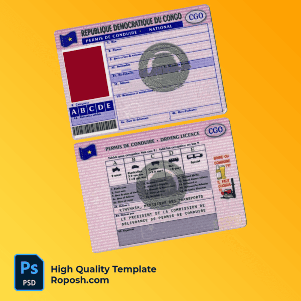 Congo driving license template in PSD format, fully editable