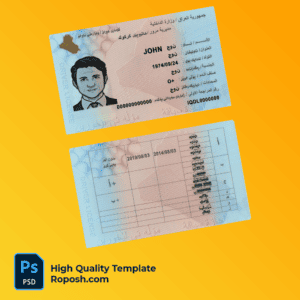 Iraq Driver License PSD Template – Editable & High-Quality Design
