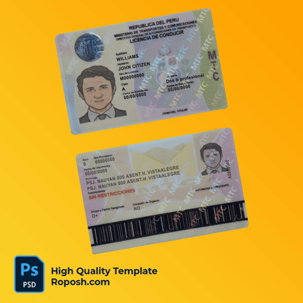 peru driver license psd template