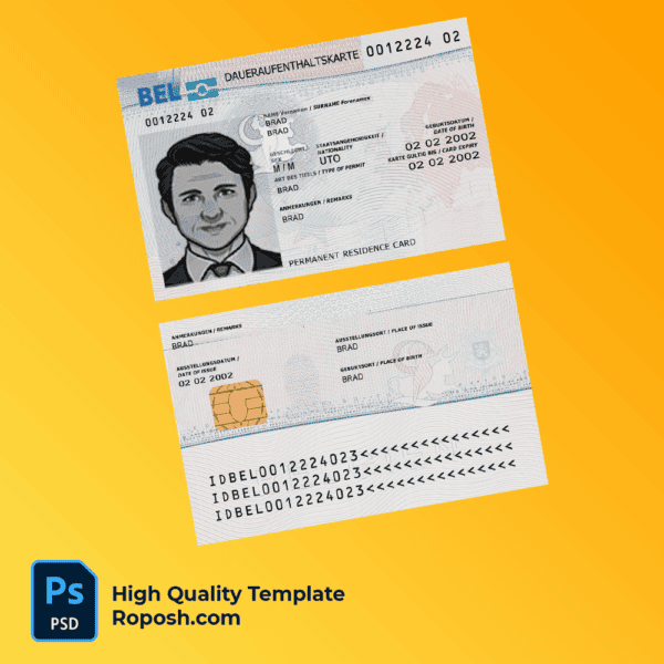 Belgium residence permit card PSD template