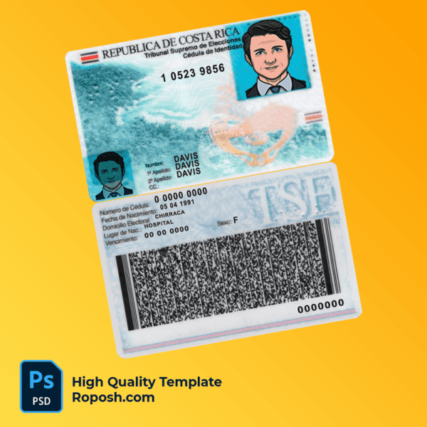 Costa Rica ID template in PSD format