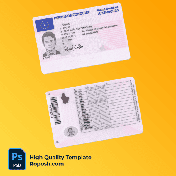 Luxembourg driver license psd template