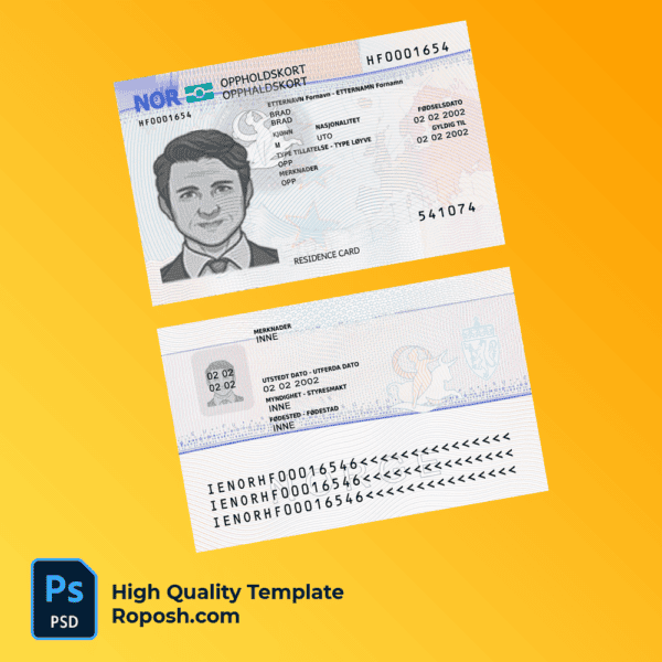 Norway residence permit card PSD template