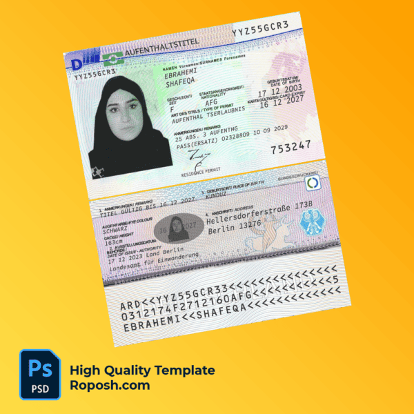 Germany residence permit card Psd Template