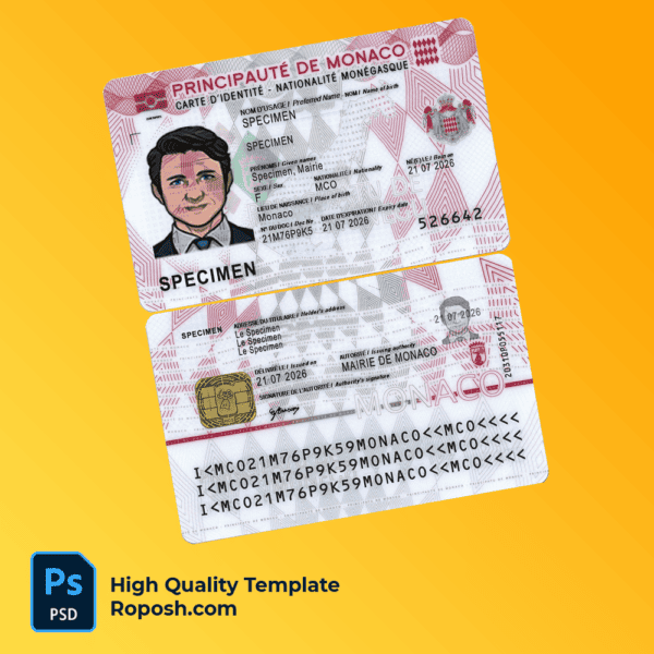 Monaco id card PSD template