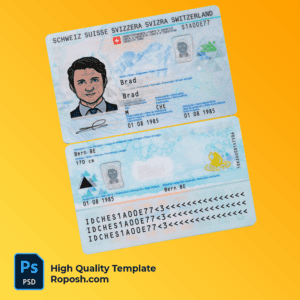 Switzerland ID template in PSD format, fully editable, with all fonts