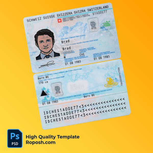 Switzerland ID template in PSD format, fully editable, with all fonts