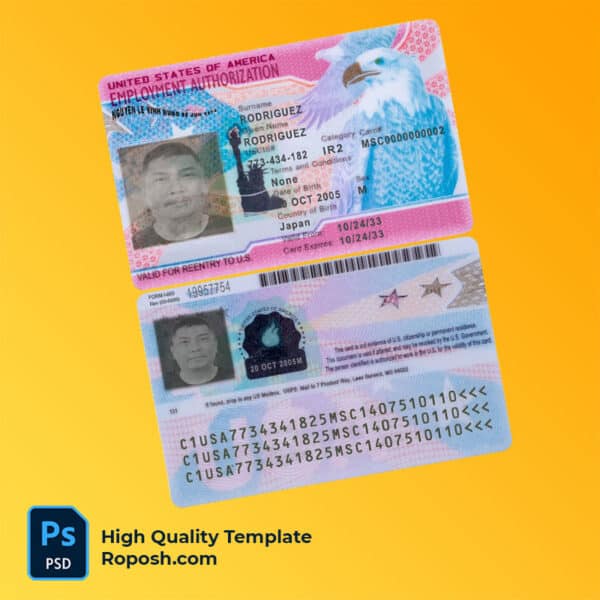 USA employment id card PSD template