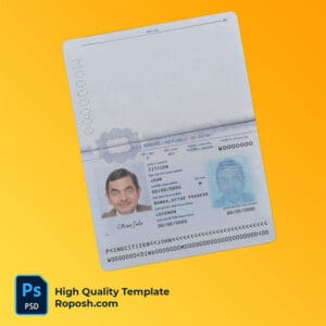 India passport template in PSD format, fully editable, with all fonts