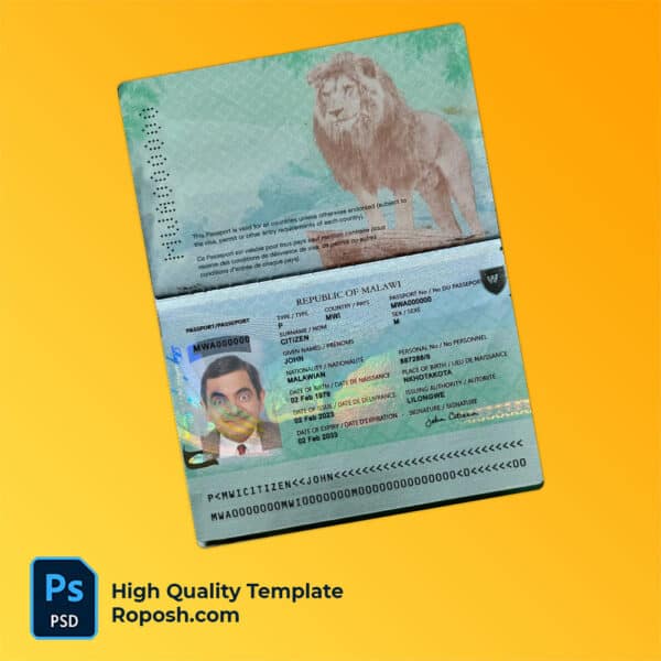 Malawi passport template in Word and PDF format, fully editable