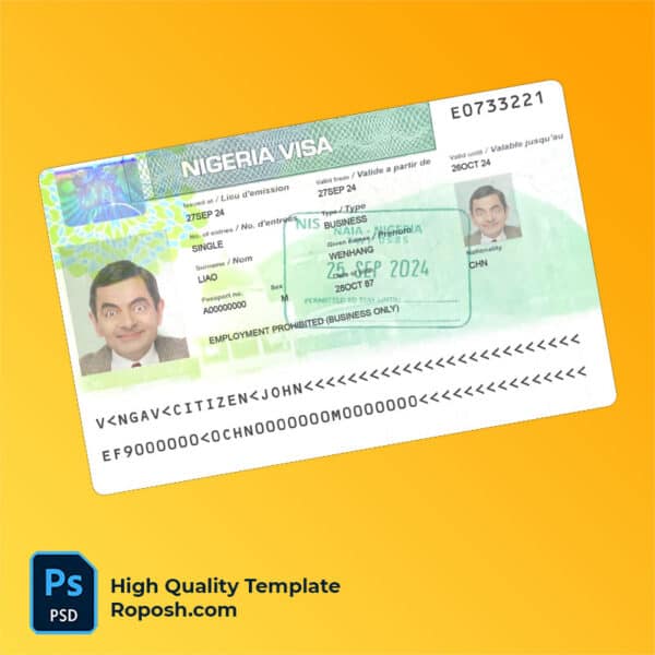 Nigeria entry visa PSD template, fully editable