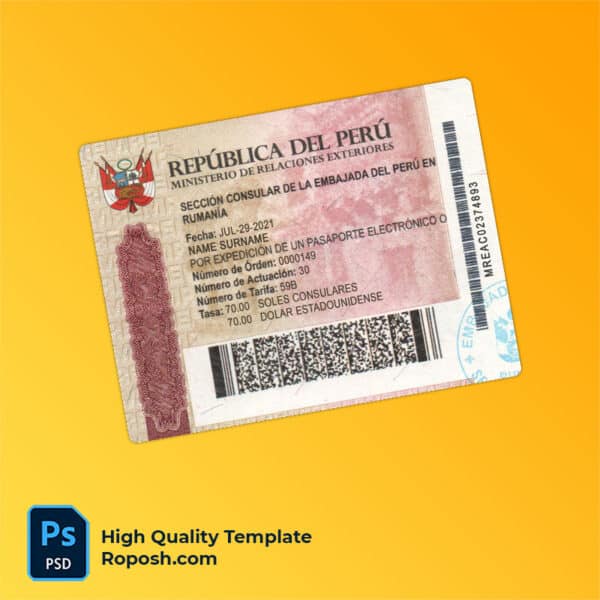Peru travel visa psd template