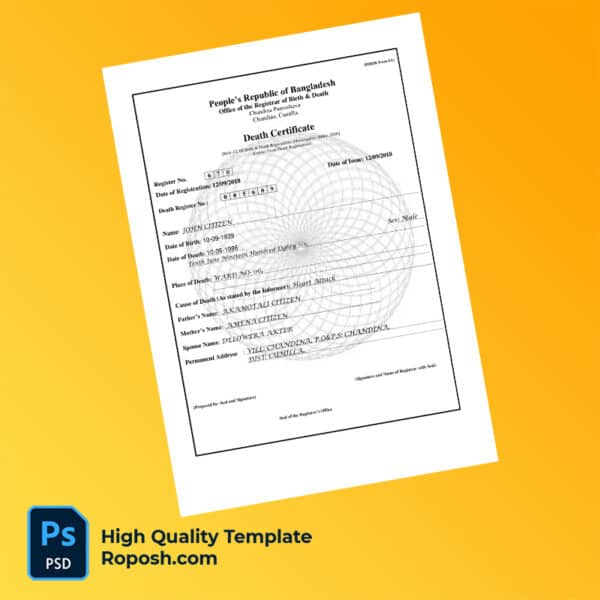 Bangladesh death certificate word and pdf template